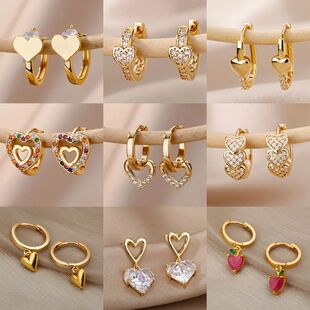 Zircon Heart Pendientes Earring For Women Stainless Steel Go