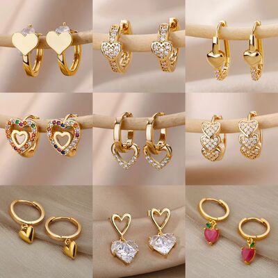 Zircon Heart Pendientes Earring For Women Stainless Steel Go