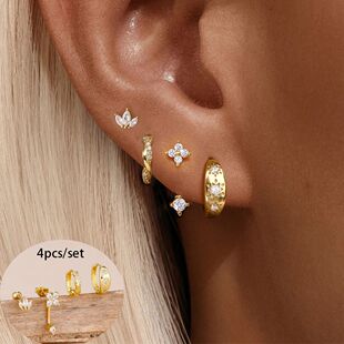 4PCSStainless Steel Zirconia Star Huggie Hoop Earrings Set f