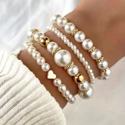 4Pcs/Set Heart White Color Pearl Bracelets Set For Women New