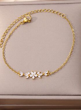 Elegant Zircon Flowers Bracelet For Women Girls Charm Gold C