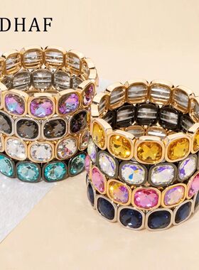Gold Color Crystal Bangle Handmade Square Shape Rhinestones