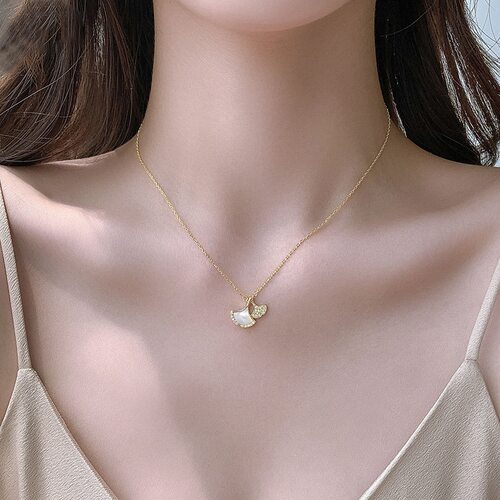 Titanium Steel Necklace Female Gold Ginkgo Leaf Shell Micro