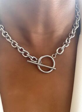 Fashion New Chunky Chain Necklace Women Simple Toggle Clasp