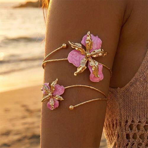 Boho Elegant Sexy Flower Open Cuff Armlet for Women Vintage