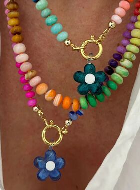 Women Chunky Gemstone Rainbow Boho Bead Choker Natural Stone