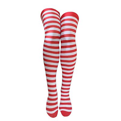 Christmas Red White Stockings Thigh High Striped Over Knee S