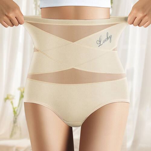 1pcs High Waisted Women's Panties Breathable Mesh Cross Tumm