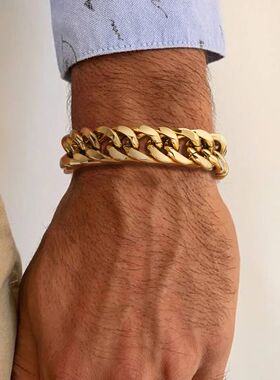 Man Chunky Cuban Chain Bracelet,Stainless Steel Gold Silver