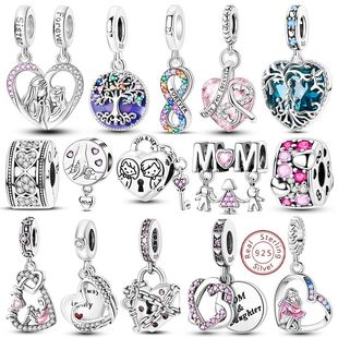Charms Beads 925 Sterling Silver Tree of Life Peach Heart Sw