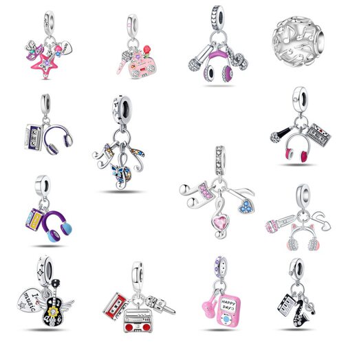 Fashion Earphone Pendant DIY Bracelet Silver Plated