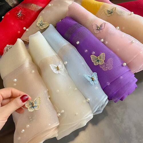 Silk Shawl Scarf for Women Design Embroidery Flowers Hijab W