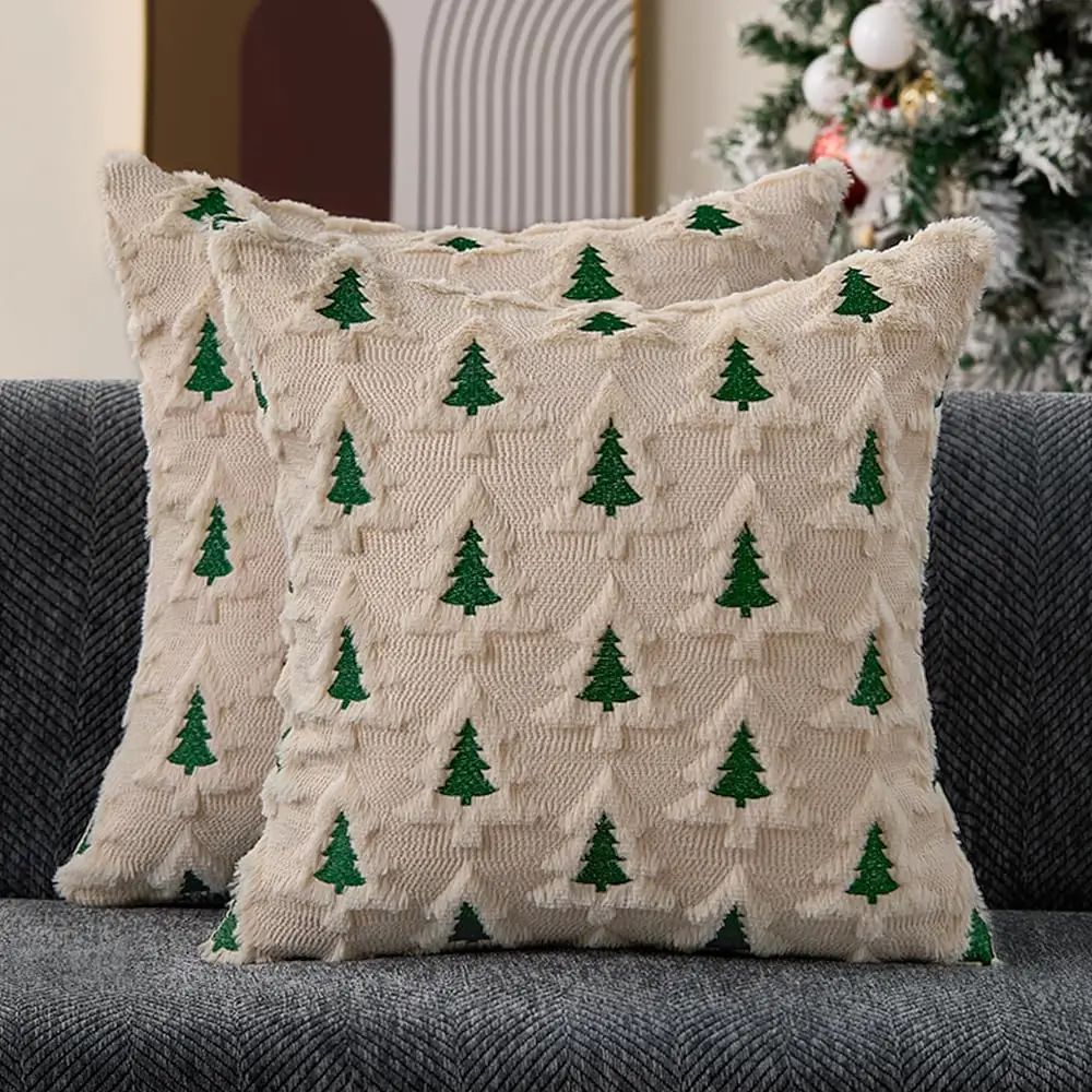 Green Christmas Throw Pillow Covers 18x18 Winter Christmas T