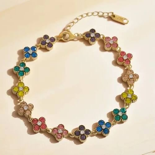 Colorful Flower Zircon Inlaid Bangle 316L Stainless Steel 18