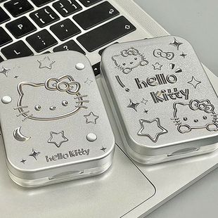 Cartoon Contact Lens Case Electroplated Silver Cute Cat Lett