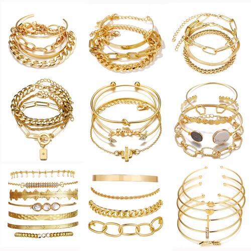 Bohemian Metal Chain Bracelet Set For Women Geometric Gold C