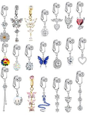 Faux Fake Belly Piercing Butterfly Leaves Dangling Long Fake