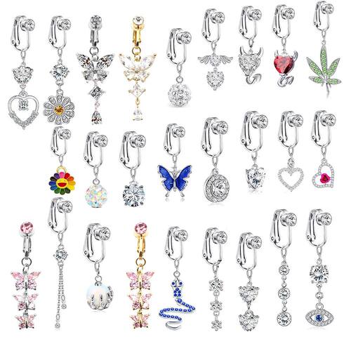 Faux Fake Belly Piercing Butterfly Leaves Dangling Long Fake
