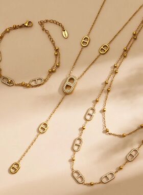 Dainty Layered Chain Necklaces Bracelets for Women 18k Gold