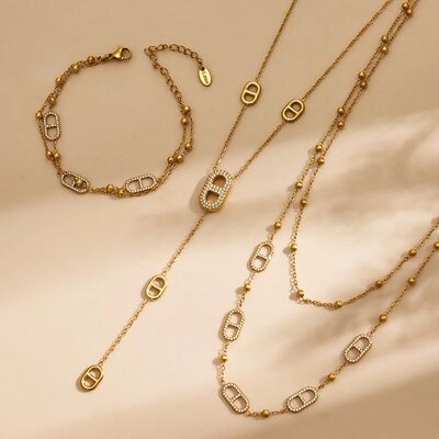 Dainty Layered Chain Necklaces Bracelets for Women 18k Gold