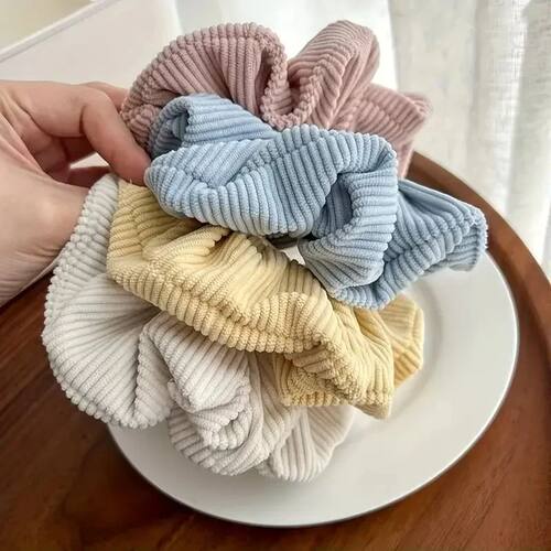 Four Beige Corduroy Hair Bands Are Soft and Skin-Friendly, M