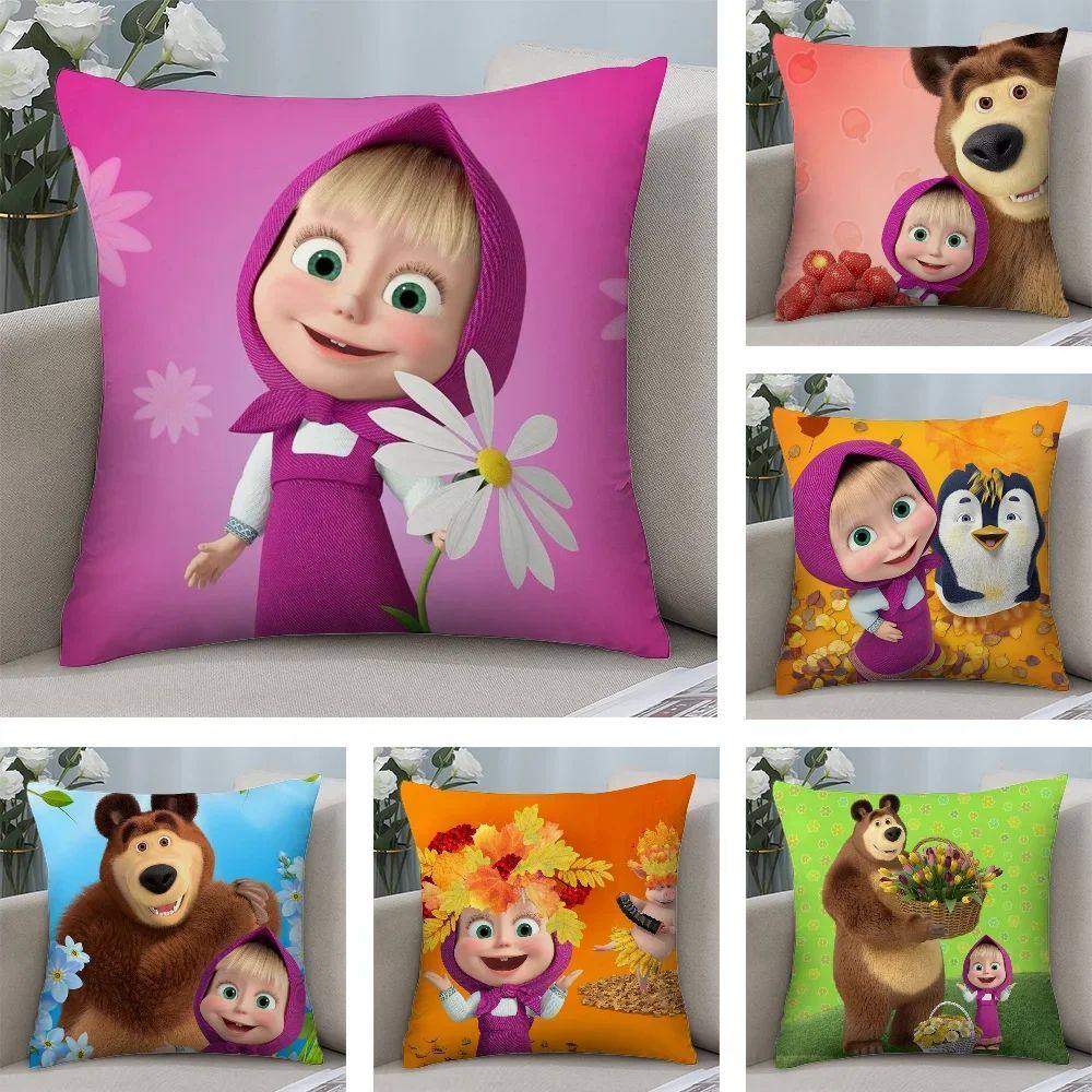 M-Masha And B-Bears Pillow Case Plush Fabric Soft Double Sid