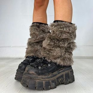 Vintage Faux Fur Leg Warmers Furry Boots Cover Socks Winter