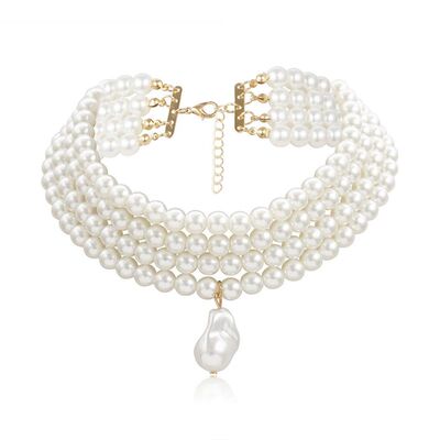 Classic Layered Strand Round Pearls Beads Collar Choker Neck