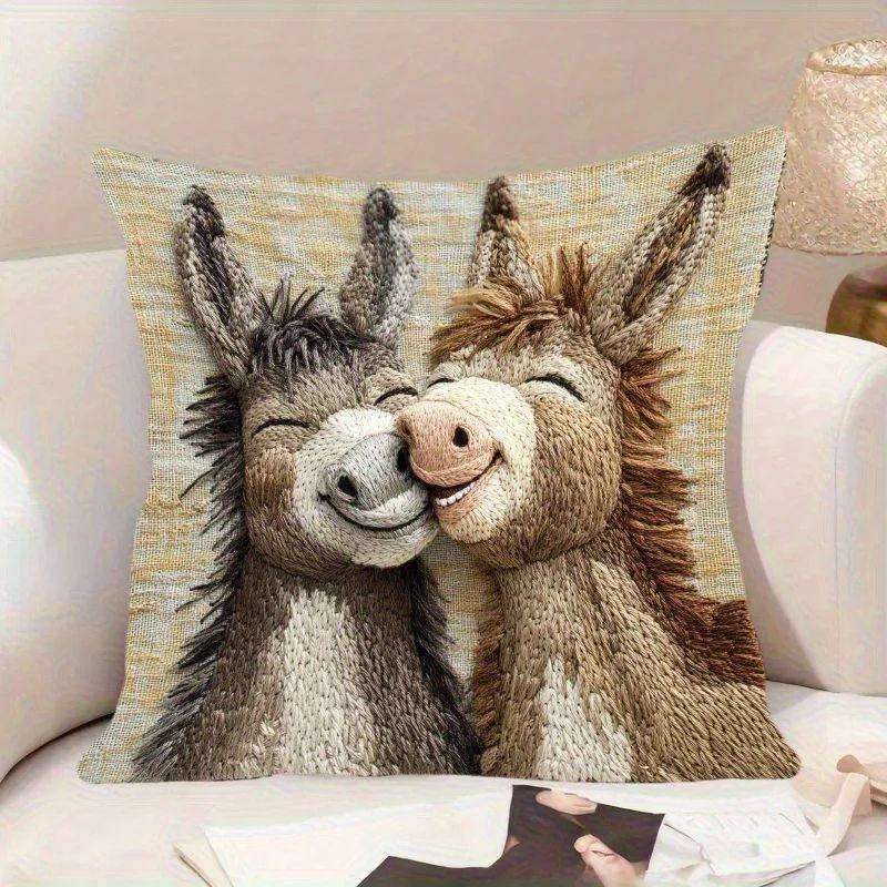 Plush Donkey Pillow Cover - Cute cartoon donkey design, soft