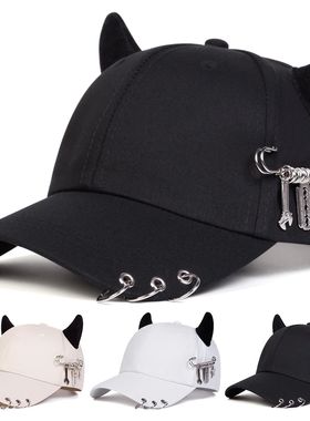 Unisex Lron Ring Cow Horn Personality Baseball Caps Spring A