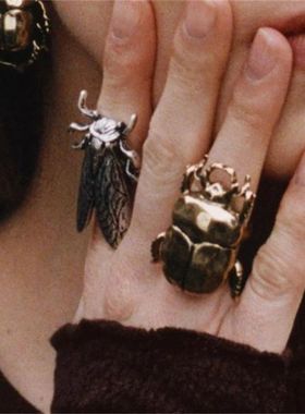 Retro Insect Opening Ring For Women Animal Beetle Cicada Pun