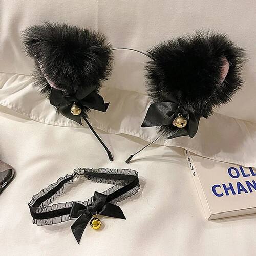 2Pcs Sexy Cat Ears Women Plush Bell Headband with Bell Heart