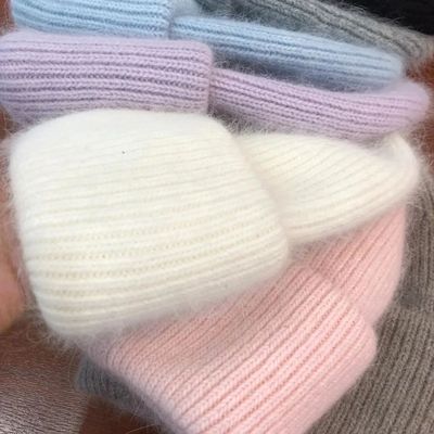 Women's Winter Hats Soft Knit Beanie Warm Rabbit Fur  Cute S