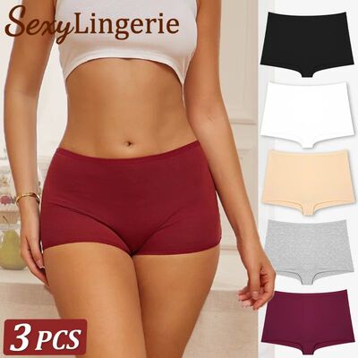 3PCS Women's Cotton Sports Boxers Seamless Panties Underwear