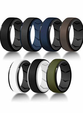 7 Pack Rubber Wedding Bands for Men, 8mm Hypoallergenic Brea