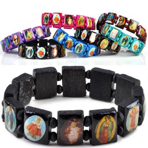 Saints  Religious Wood Catholic Icon Bracelets Unisex Fashio