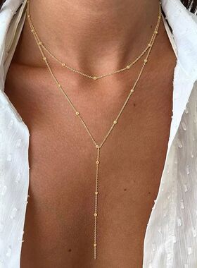 Stainless Steel Lariat Necklace Gold Plated, Dainty Long Nec