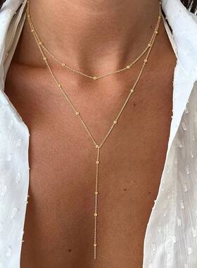 Stainless Steel Lariat Necklace Gold Plated, Dainty Long Nec