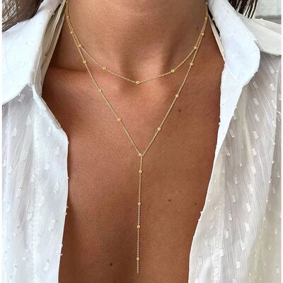 Stainless Steel Lariat Necklace Gold Plated, Dainty Long Nec