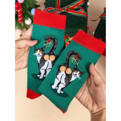 Women Christmas Funny Socks With Egg Cat & Cartoon Character
