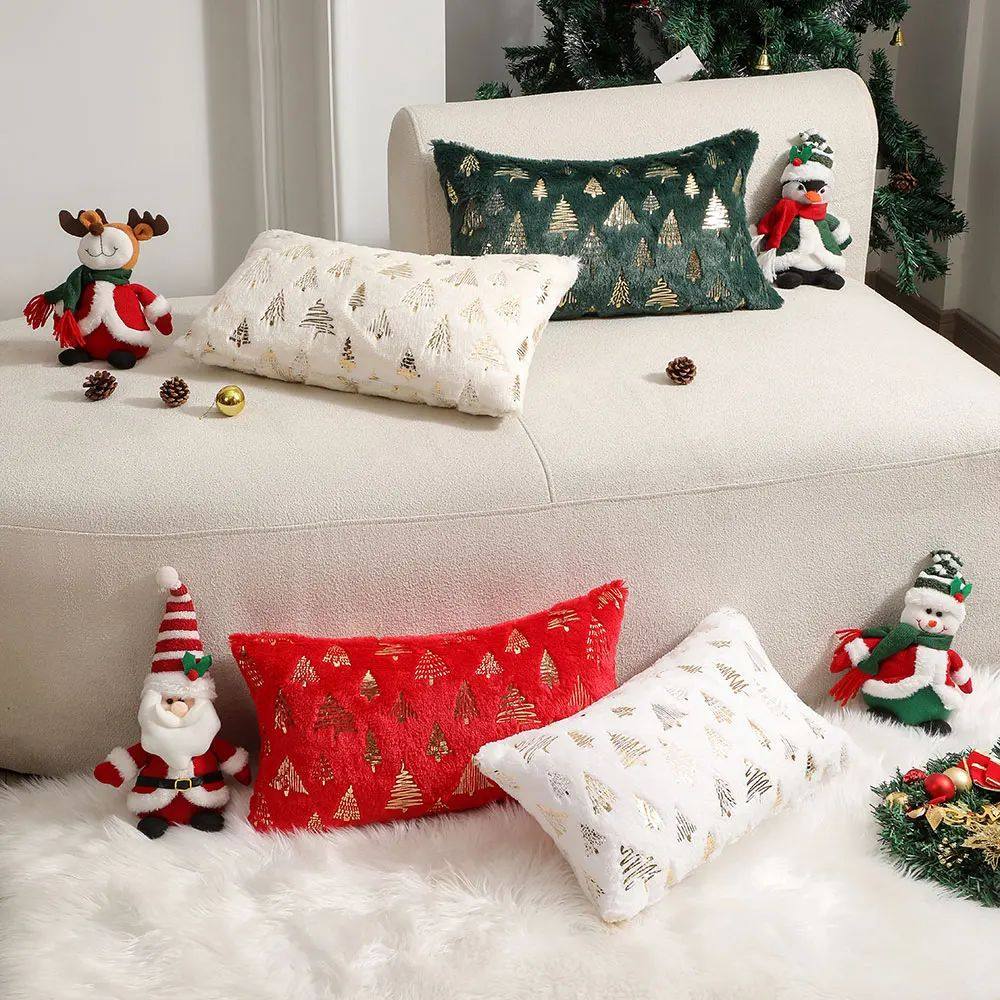 Christmas Foil Print Decorative Cushion Cover Plush Soft Pil
