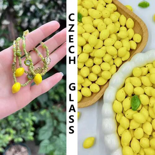 Yellow Lemon Czech Beads Charm Glass Beads for Jewelry Makin