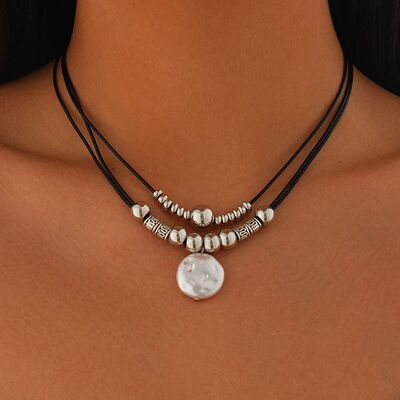 KunJoe Vintage Multilayer Leather Rope Chain Beaded Choker S