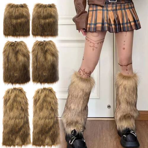 Y2k Vintage Brown Imitation Fur Fur Leg Warmers Hot Girl Hai