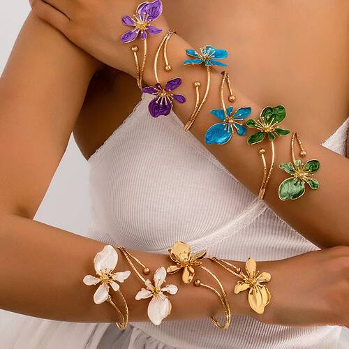 Elegant Enamel Flower Arm Cuff Open Bangles Bracelet for Wom
