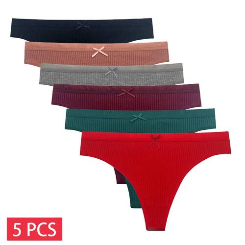 5 PCS/Set Women Cotton Thongs Panties Sexy Low Waist G-Strin