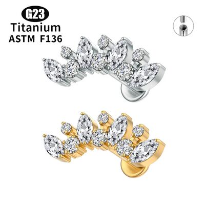 ASTM F136 Titanium Piercing Stud 16g 5A Zircon Tragus Cartil