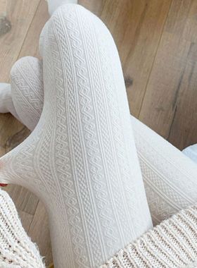 JK Fishnet Stocks Women's White Tights Knitted Twist Stockin