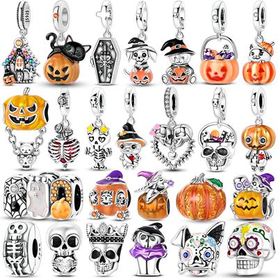 2026 Halloween Skull Charms Bead 925 Sterling Silver Sparkli