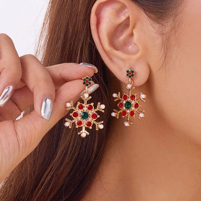 Fashion Christmas Snowflake Stud Earrings For Women Crystal